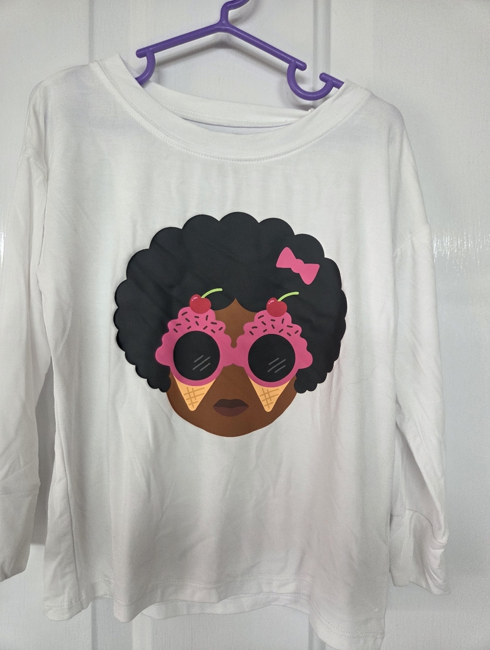 Girls White Long-Sleeve Graphic Tee with Pink Sunglasses Print 3T NWT